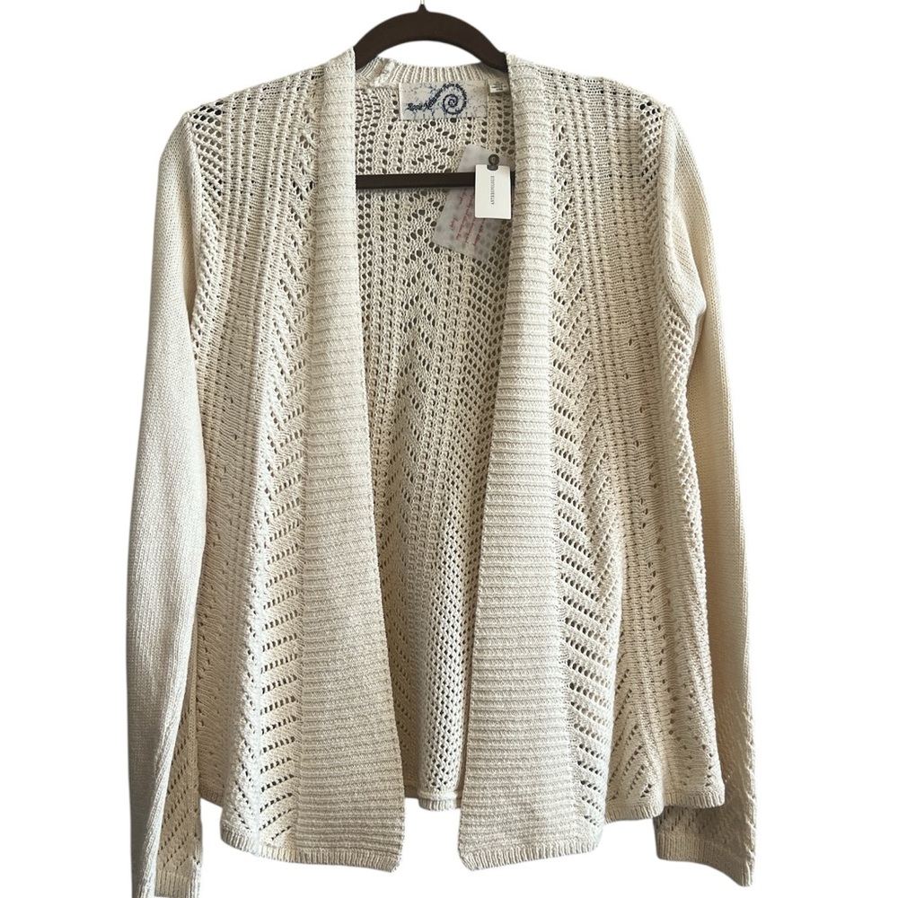 100% Cotton Anthropologie Rosie Neira Cream/Ivory Open-Knit Cardigan NEW  Medium